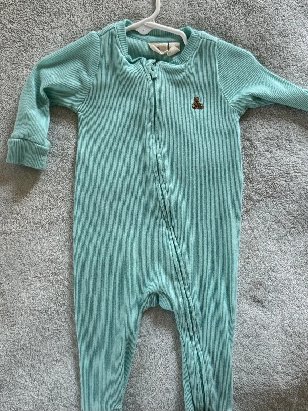 Cozy Baby Footed Pajamas Set - Teddy & Train Prints, Mint + White